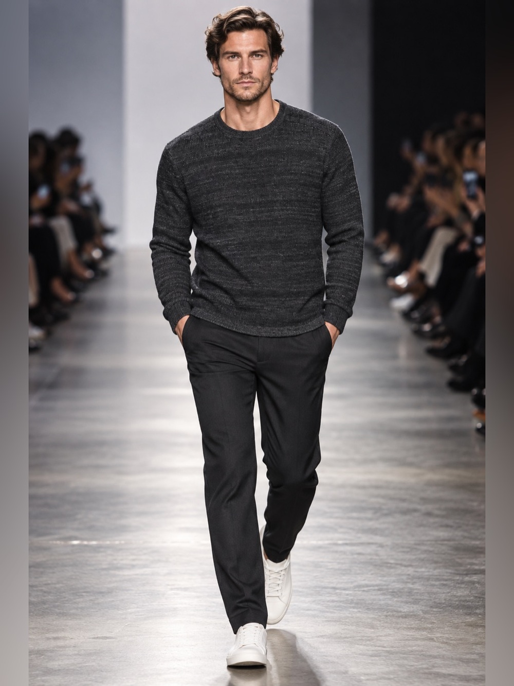 Michael Kors Men’s L Charcoal Gray Cotton Wool Crew Neck Knit Pullover Sweater